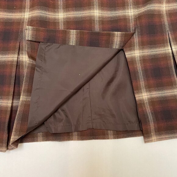 JONES WEAR Skirt Size 10 Pleated Knee Length Brown Plaid Lined Zip Back Stretch - Picture 6 of 12